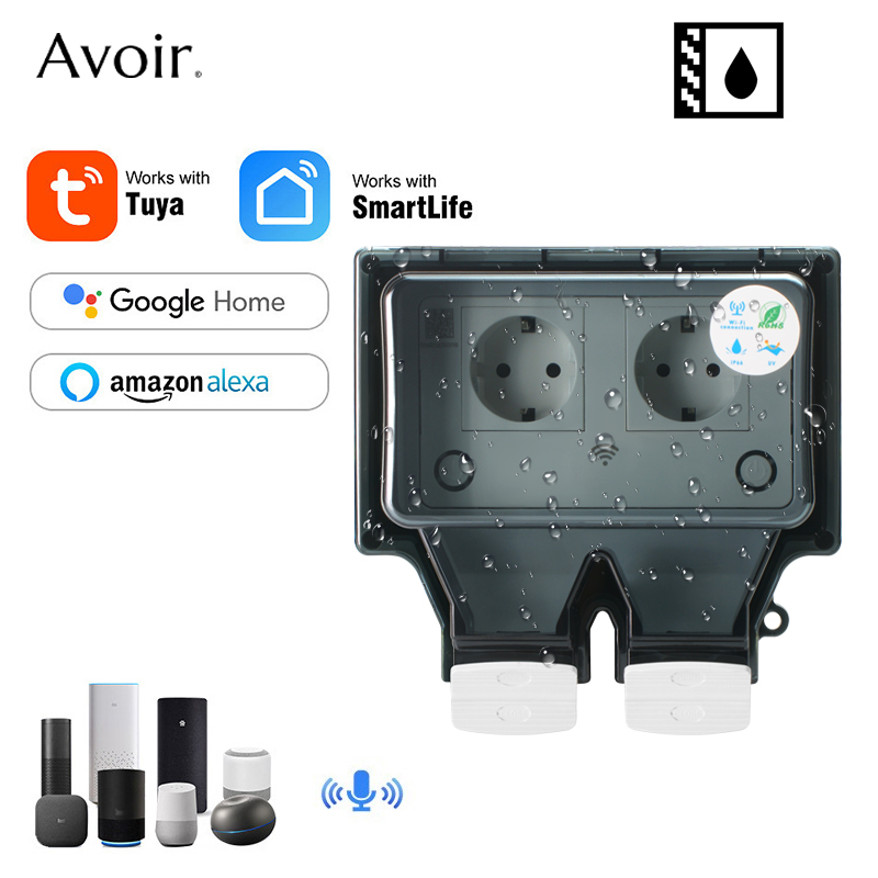 Outdoor Power Usa - Avoir Tuya ผนังซ็อกเก็ตไฟฟ้า Ip66ซ็อกเก็ตกันน้ำพร้อมฝาครอบปลั๊กอัจฉริยะไวไฟ Eu มาตรฐานกลางแจ้งกันฝนซ็อกเก็ต