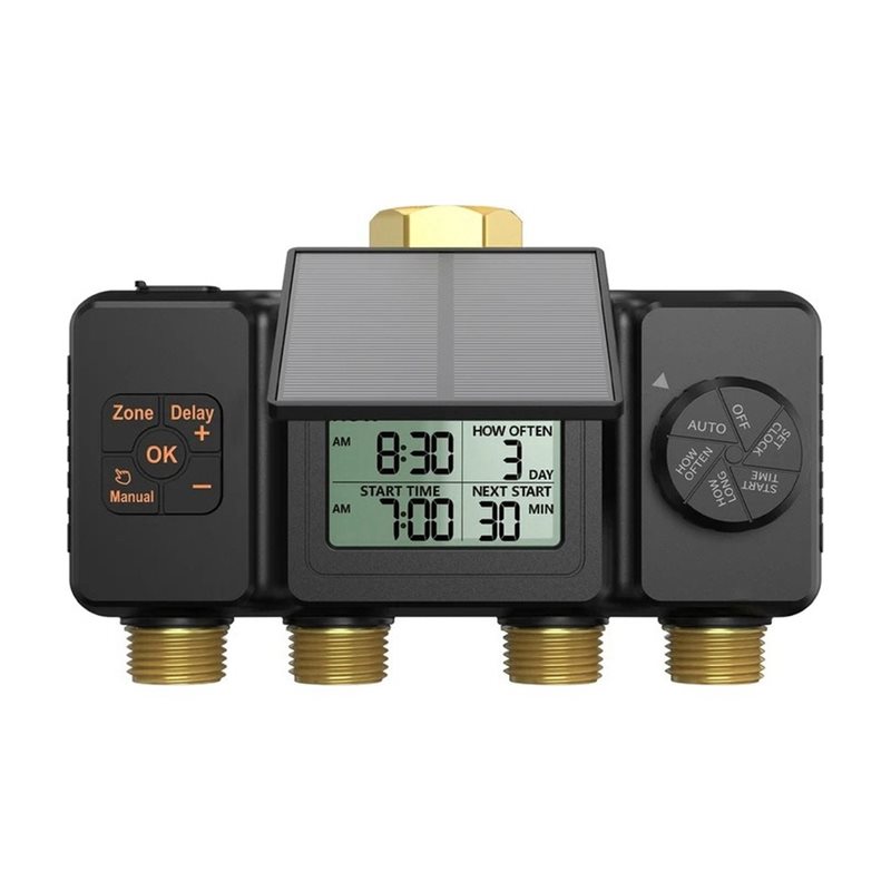 Power Zone Outdoor Timer - VELIF-BSP3/4 ตัวตั้งเวลาการรดน้ำพลังงานแสงอาทิตย์ที่ใช้งานร่วมกันได้ ระบบควบคุมอัตโนมัติ 4 โซน สำหรับวาล์วก๊อกน้ำกลางแจ้งในสวน