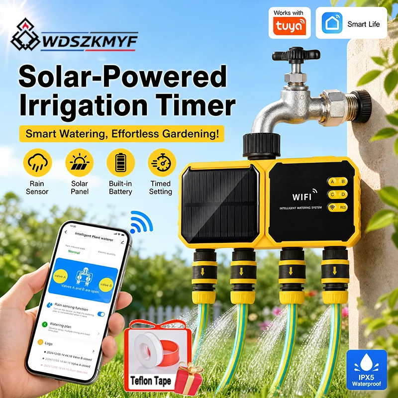 Power Zone Outdoor Timer - ตัวตั้งเวลาการรดน้ำอัจฉริยะแบบใช้พลังงานแสงอาทิตย์ 2/4 โซน ควบคุมการรดน้ำอัตโนมัติผ่านแอป รองรับการหน่วงเวลาเมื่อฝนตกสำหรับการใช้งานกลางแจ้ง