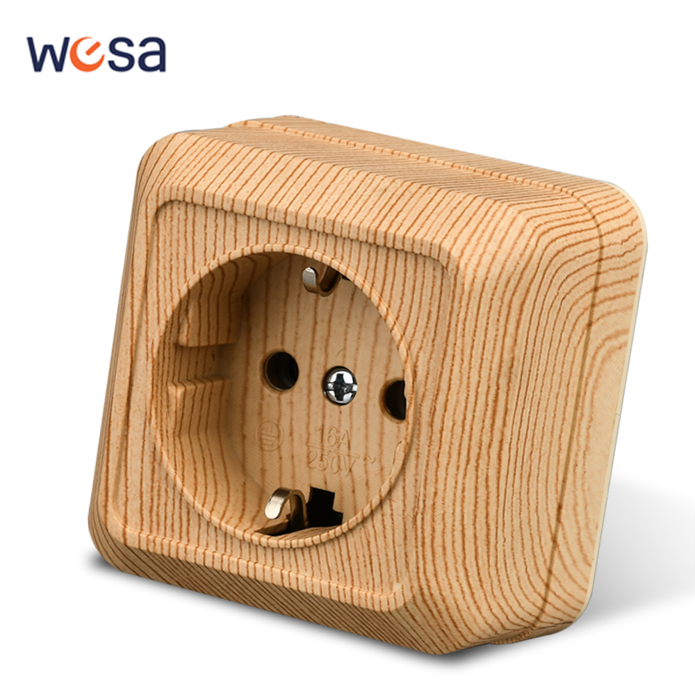 Outdoor Power Usa - Wesa ปลั๊กเสียบพื้นผิวไม้ติดผนังปลั๊กไฟฟ้าอียูเลียนแบบกราวด์ซ็อกเก็ตไฟฟ้ากลางแจ้งไม้ไฟหน่วงไฟพลาสติก