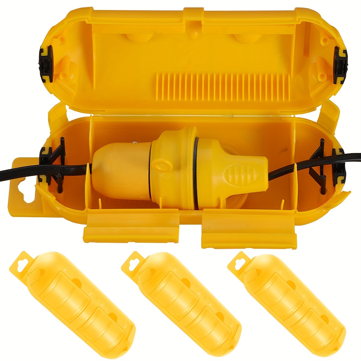 Extension Cord Outdoor - ฝาครอบสายไฟสีเหลืองแบบขยายได้พร้อมซีลกันน้ำ กล่องเชื่อมต่อไฟฟ้ากันสภาพอากาศ สำหรับปกป้องปลั๊กไฟภายนอกอาคาร