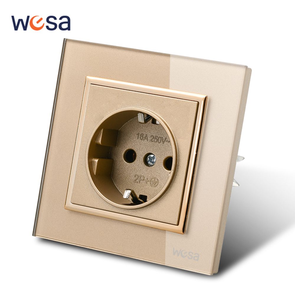 Outdoor Power Outlet - Wesa ซ็อกเก็ตฝังผนังหน้าจอโทรศัพท์นิรภัยสีทอง, ปลั๊กไฟฟ้า EU พร้อมสารหน่วงไฟพื้น