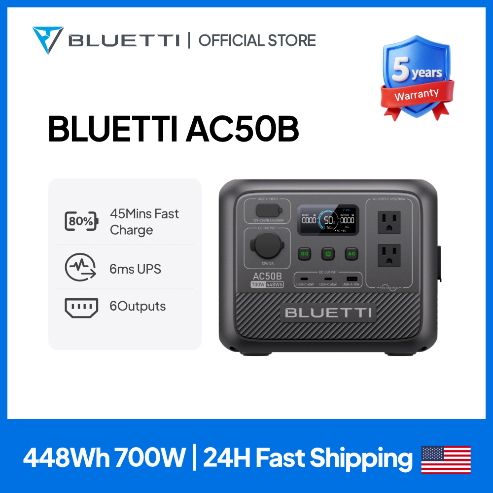 Outdoor Power Usa - สถานีไฟฟ้าพกพา BLUETTI AC50B 700W 448Wh แบตเตอรี่