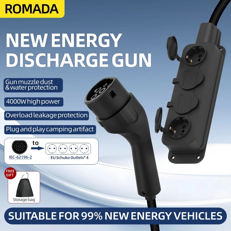 Outdoor Power Usa - สายชาร์จรถยนต์ไฟฟ้าแบบพกพา 16A 4KW V2L พร้อมปลั๊กจ่ายไฟด้านข้าง รองรับมาตรฐาน