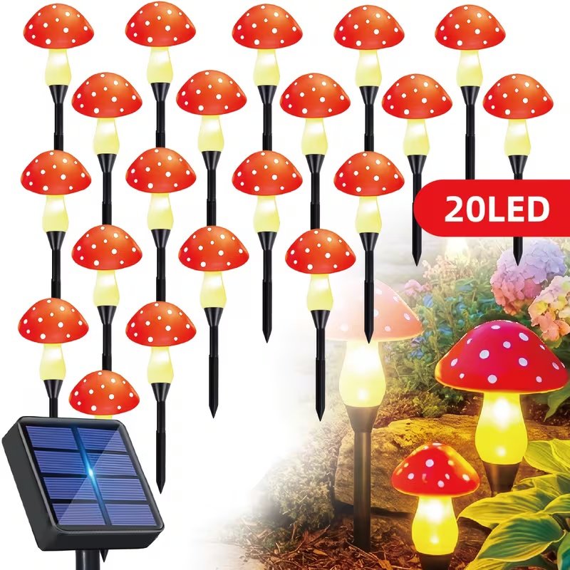 Outdoor Power For Christmas Lights - ไฟ LED พลังงานแสงอาทิตย์รูปเห็ด สำหรับตกแต่งสวนกลางแจ้ง ไฟประดับเทศกาล โคมไฟพลังงานแสงอาทิตย์สำหรับลานบ้าน