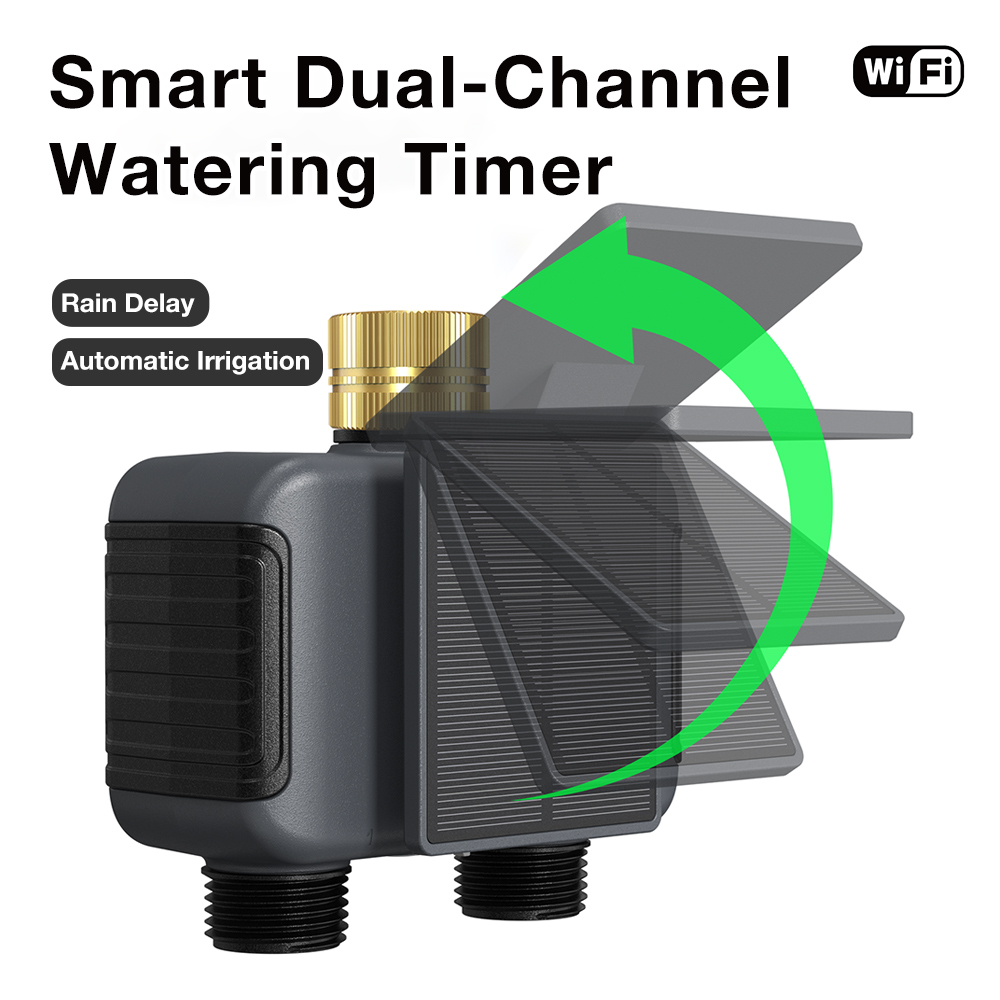 Power Zone Outdoor Timer - ระบบชลประทานอัตโนมัติพลังงานแสงอาทิตย์ พร้อมตัวตั้งเวลาควบคุมการรดน้ำ 2 โซน สำหรับสวนกลางแจ้ง