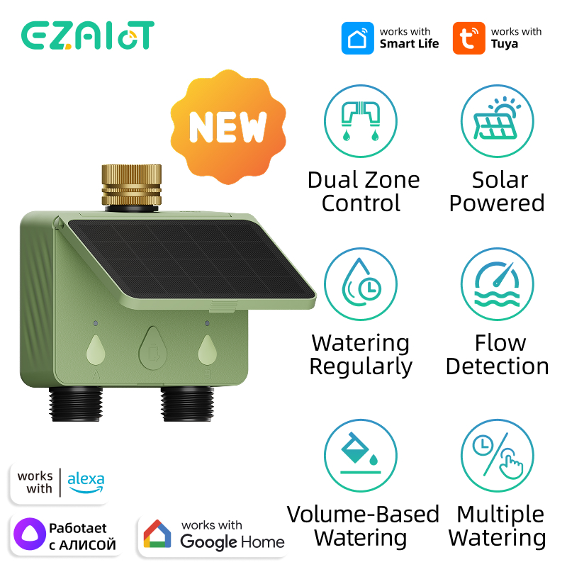 Power Zone Outdoor Timer - ตัวตั้งเวลาควบคุมการรดน้ำอัจฉริยะ Tuya WiFi 2 โซน สำหรับสวน