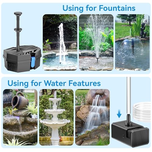 Outdoor Power Source - ปั๊มน้ำพุพลังงานแสงอาทิตย์ 8W พร้อมแบตเตอรี่สำรองในตัว 3000mAh, ระบบกรองน้ำในบ่อ, หัวฉีดพ่นน้ำ