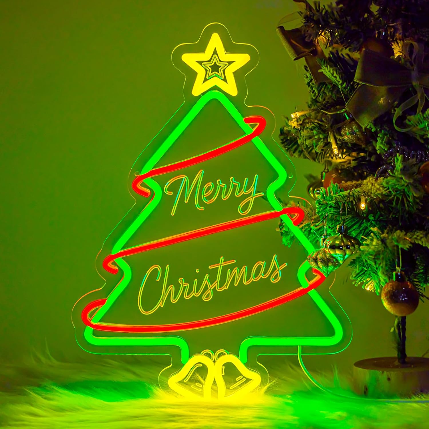 Outdoor Power For Christmas Lights - ป้ายไฟนีออนต้นคริสต์มาส ใช้พลังงานจาก USB สำหรับตกแต่งคริสต์มาส ไฟประดับหน้าต่างในวันหยุด ห้องนอน