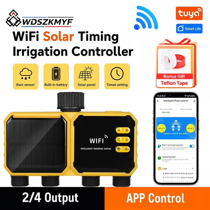Power Zone Outdoor Timer - ตัวควบคุมการรดน้ำอัตโนมัติแบบ WiFi ใช้พลังงานแสงอาทิตย์ 2/4 โซน ควบคุมผ่านแอป